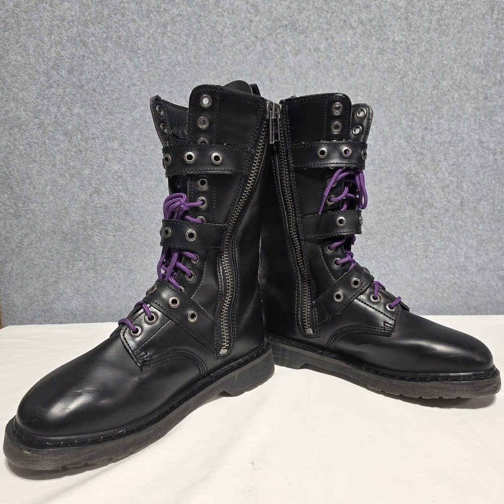 Demonia Black Leather Combat Boots - Side Zip - US 9 mens - Picture 3 of 16